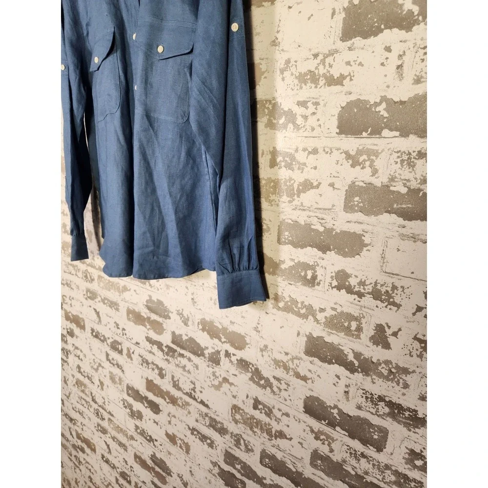 Ralph Lauren Shirt Womens Large Blue Linen Long Sleeve Button Up Beachy Coastal - Picture 7 of 15